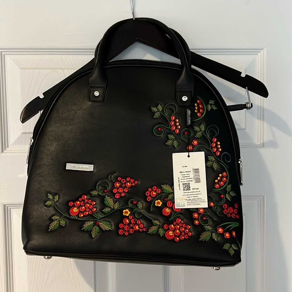 NWT black bag with red currant detail